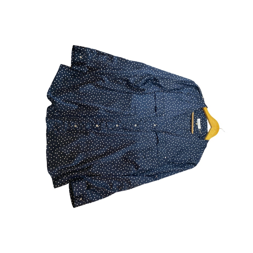Calvin Klein Blouse XL Navy Polka Dot  Women's Classic Silky Stretch Top Office‎ - Picture 7 of 13
